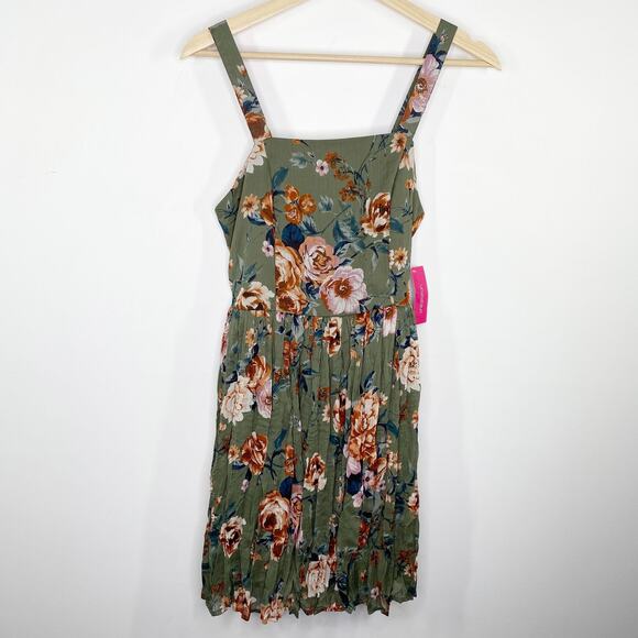 Xhilaration Olive Green Floral Print Square Neck Mini Dress Women's Size Small S - Picture 1 of 9